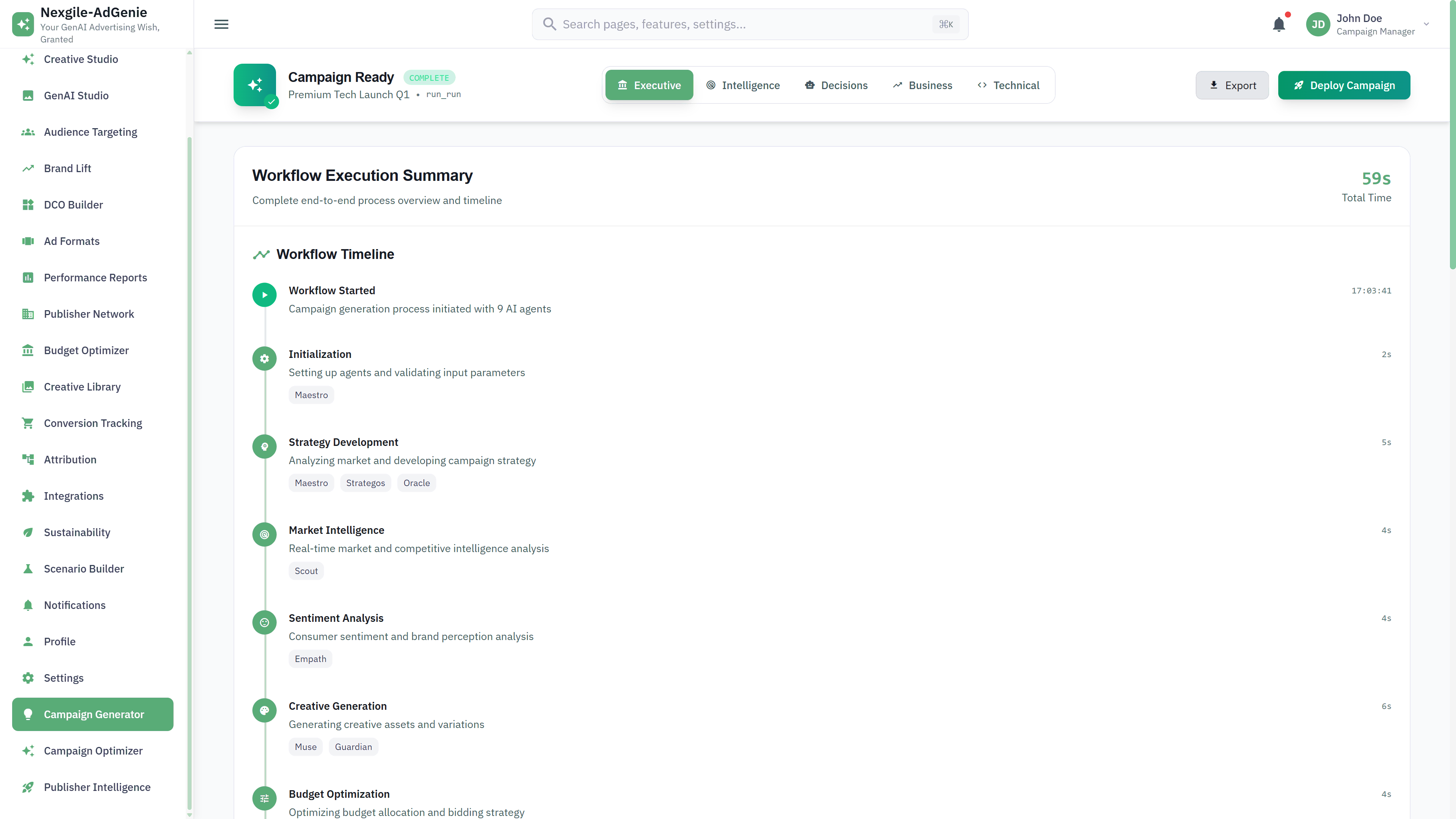 Workflow Timeline - Complete campaign generation process execution summary