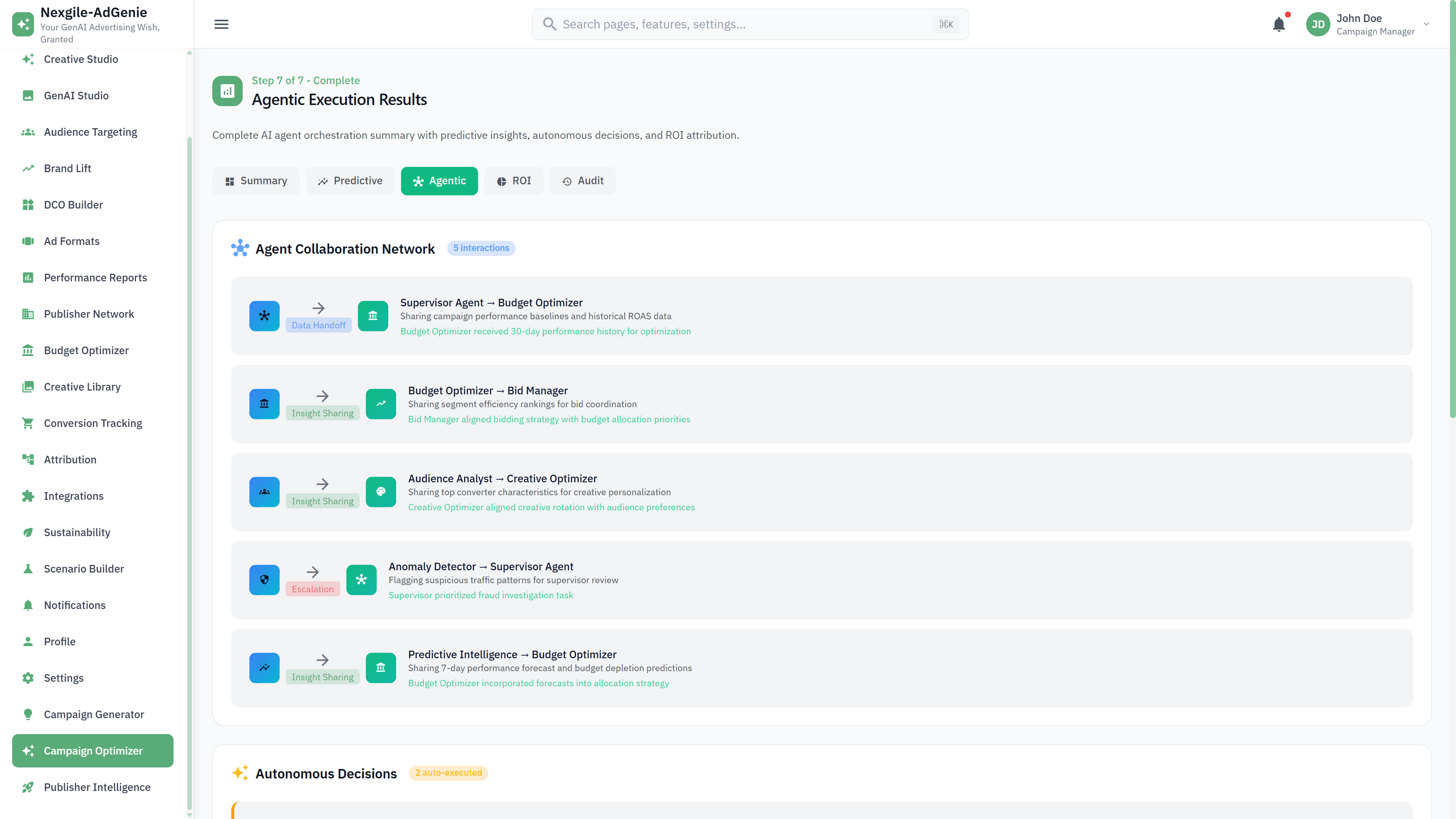 Agent Collaboration Network - Inter-agent communication and decision workflow visualization