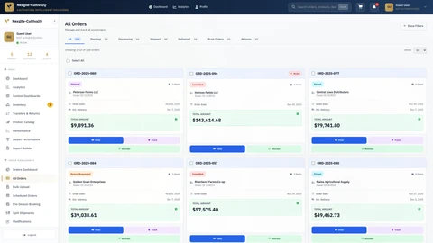 Orders List - Order management interface showing active orders